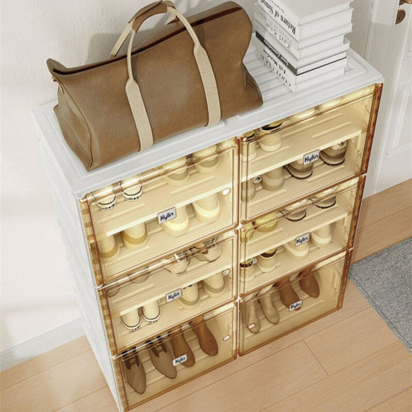 Kylin Cubes Storage Folding Shoe Cabinet With 2 Column & 7 Grids 4 Brown Door Shoe Cabinets