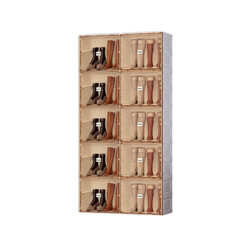 Kylin Cubes Storage Folding Shoe Cabinet With 2 Column & 10 Grids Brown Door