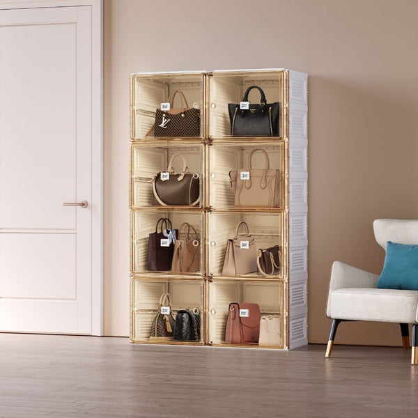 Kylin Cubes Storage Folding Shoe Cabinet With 2 Column & 8 Grids Brown Door