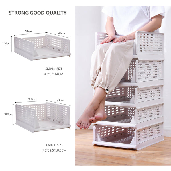 2Pcs Stackable Wardrobe Storage Diy Closet Organizer Clothes Shelf Rack(2*Small) Storage Boxes