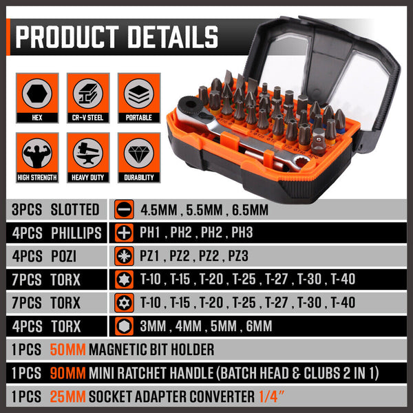 Sedy 32Piece 1/4" Mini Double Head Screwdriver Bit And Ratchet Set Crv Steel Durable Screwdrivers & Nutdrivers
