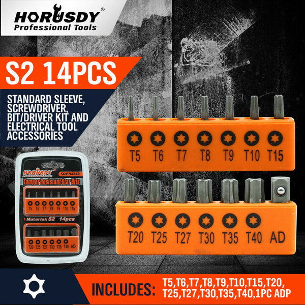 14Pc Torx Key Bit Set Tamper Proof Star Wrench Bits T5 T40 Socket Adapter S2 New Screwdrivers & Nutdrivers