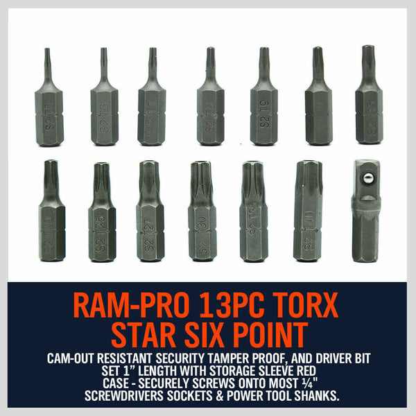 14Pc Torx Key Bit Set Tamper Proof Star Wrench Bits T5 T40 Socket Adapter S2 New Screwdrivers & Nutdrivers