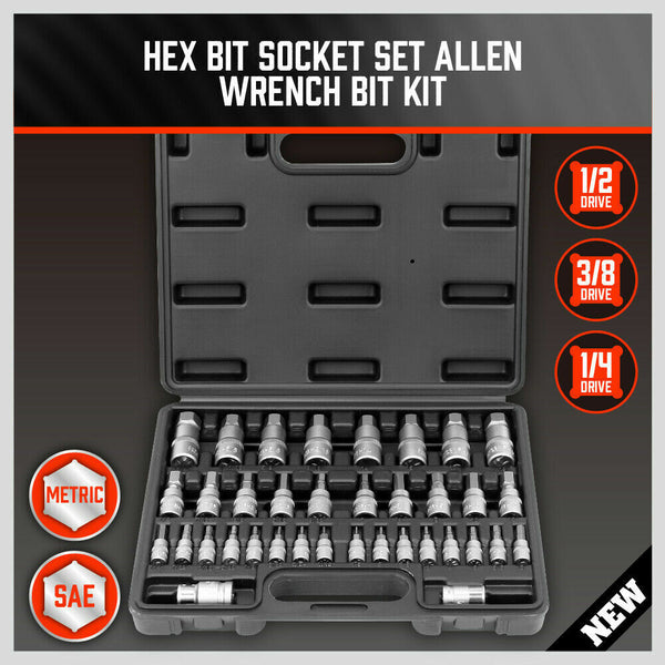 36-Piece Hex Bit Socket Set, Sae And Metric Sizes, S2 Steel Bits, Chrome Vanadium Sockets Adapters With Storage Case
