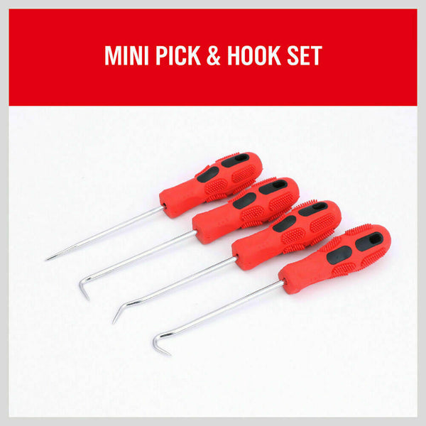 4Pc Pick Hook Set O Ring Oil Seal Remover Non-Slip Rubber Handle Red Local Stock
