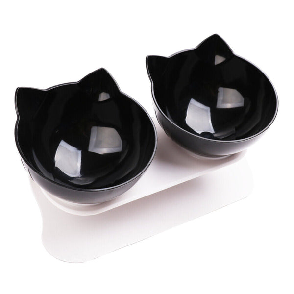 Vaka Black Double Cat Bowl Pet Stand Dog Elevated Feeder Food Water Raised Lifted Cat Bowls