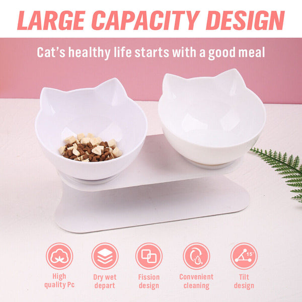 Vaka Black Double Cat Bowl Pet Stand Dog Elevated Feeder Food Water Raised Lifted Cat Bowls