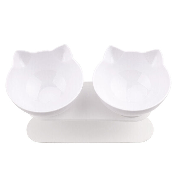 Vaka White Double Cat Bowl Pet Bowls Stand Dog Elevated Feeder Food Water Raised Lifted Cat Bowls