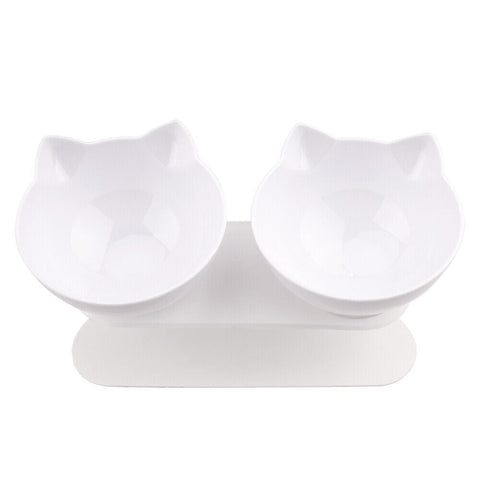 Vaka White Double Cat Bowl Pet Bowls Stand Dog Elevated Feeder Food Water Raised Lifted Cat Bowls