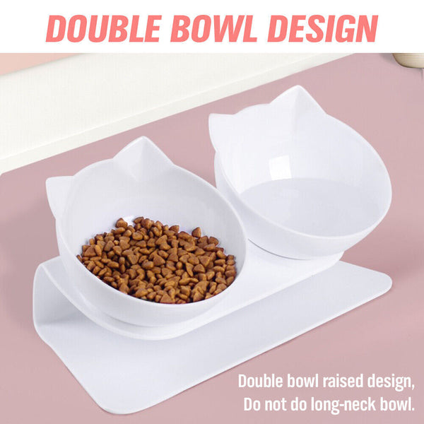 White Double Cat Bowl Pet Bowls Stand Dog Elevated Feeder Food Water Raised Lifted