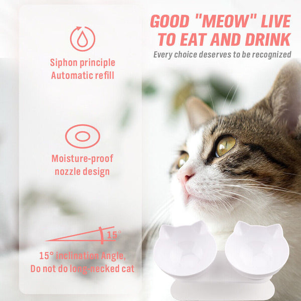 Vaka White Double Cat Bowl Pet Bowls Stand Dog Elevated Feeder Food Water Raised Lifted Cat Bowls