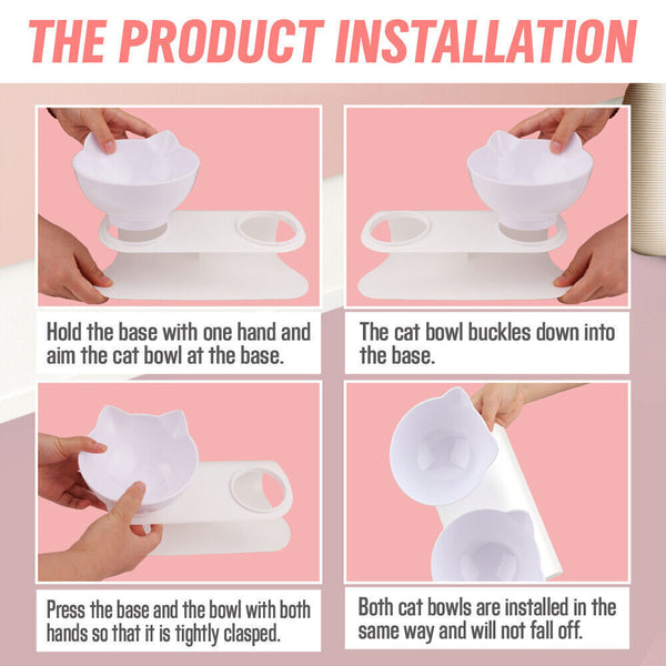 Vaka White Double Cat Bowl Pet Bowls Stand Dog Elevated Feeder Food Water Raised Lifted Cat Bowls