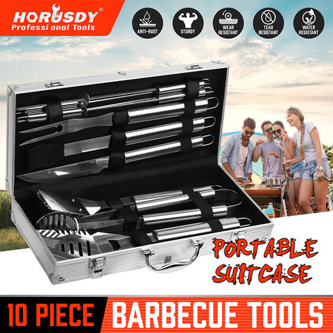 10Pcs Bbq Tool Set Stainless Steel Outdoor Barbecue Aluminium Grill Cook Kitchen