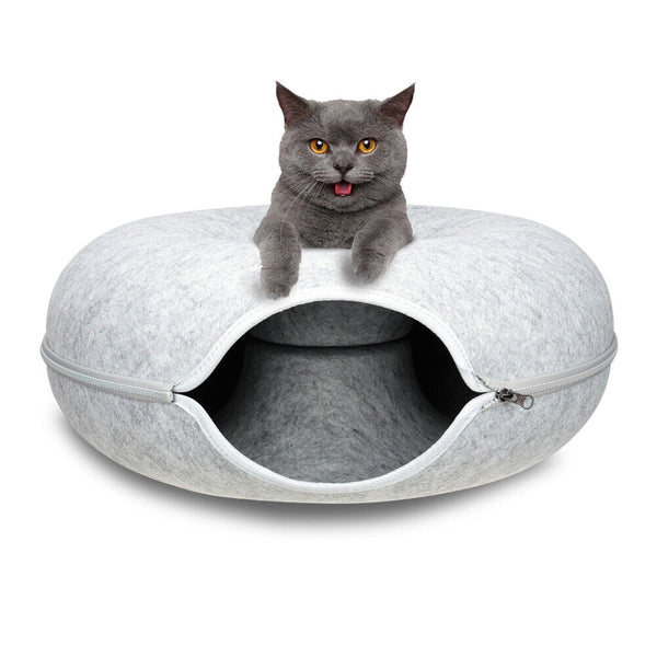 Medium Cat Tunnel Bed Light Grey Felt Pet Puppy Nest Cave House Interactive Toy Pet Beds