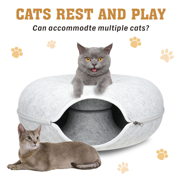 Medium Cat Tunnel Bed Light Grey Felt Pet Puppy Nest Cave House Interactive Toy Pet Beds
