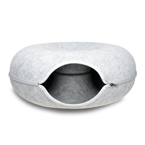 Medium Cat Tunnel Bed Light Grey Felt Pet Puppy Nest Cave House Interactive Toy Pet Beds