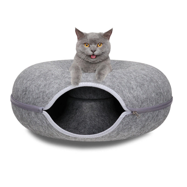 Vaka Dark Grey Cat Tunnel Bed Felt Pet Puppy Nest Cave House Toy Washable Detachable Pet Beds