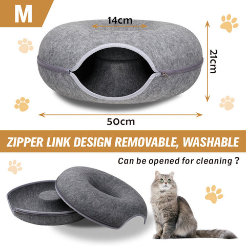 Vaka Dark Grey Cat Tunnel Bed Felt Pet Puppy Nest Cave House Toy Washable Detachable