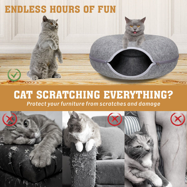 Vaka Dark Grey Cat Tunnel Bed Felt Pet Puppy Nest Cave House Toy Washable Detachable Pet Beds