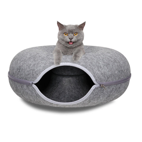 Vaka Cat Tunnel Bed Felt Pet Puppy Nest Cave House Round Donut Interactive Play Toy 26823