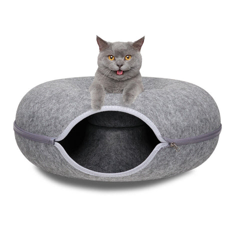 Vaka Cat Tunnel Bed Felt Pet Puppy Nest Cave House Round Donut Interactive Play Toy 26823 Pet Beds