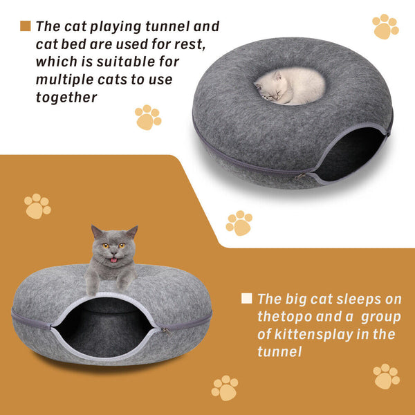 Vaka Cat Tunnel Bed Felt Pet Puppy Nest Cave House Round Donut Interactive Play Toy 26823 Pet Beds