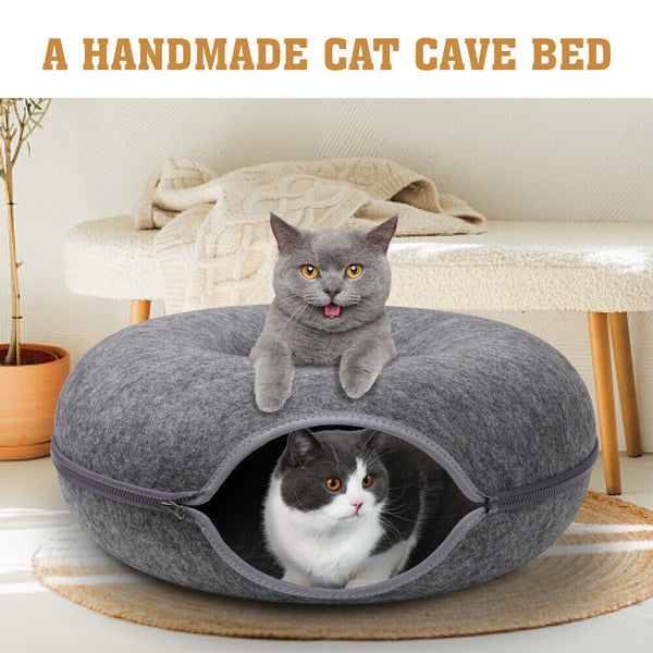 Vaka Cat Tunnel Bed Felt Pet Puppy Nest Cave House Round Donut Interactive Play Toy 26823 Pet Beds