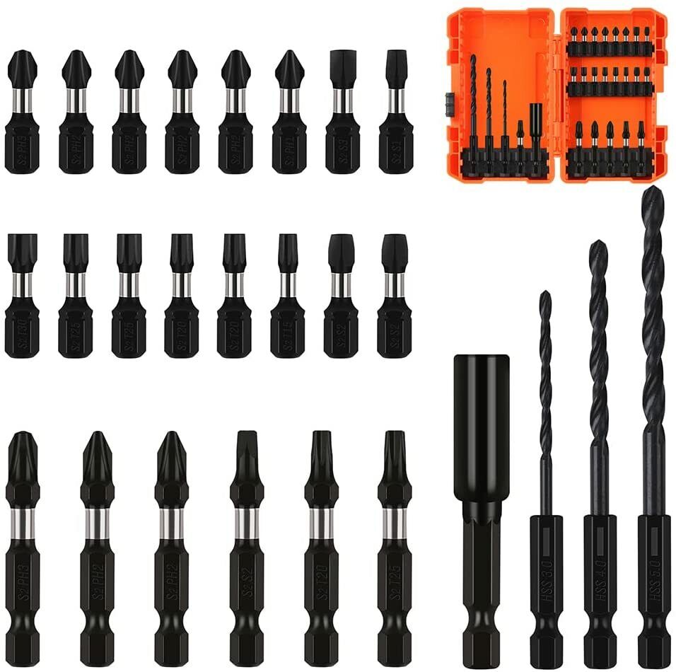 Horusdy 26Pc Impact Screwdriver Bit Set Magnetic Drill Holder Quick Release Drilling Screwdrivers & Nutdrivers