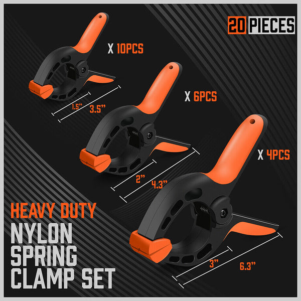 20Pc Spring Clamps Set Heavy Duty Nylon Clips 3 Sizes Non Slip Grip Tpr Handle Clamps & Vices