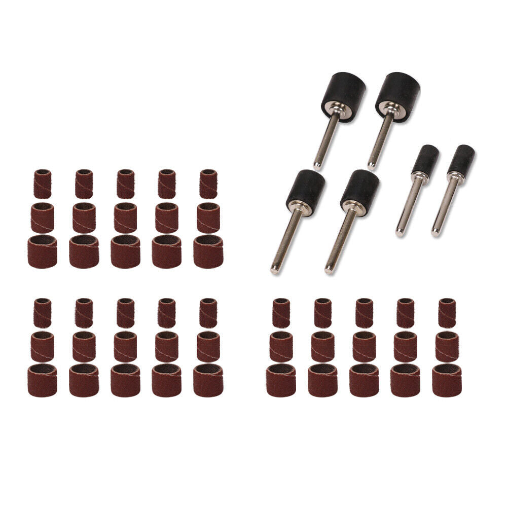 Horusdy 51Pc Sanding Bands Drum Sleeve Set 120 Grits Mandrel Dremel Rotary Kit 3Mm Shank Sanders