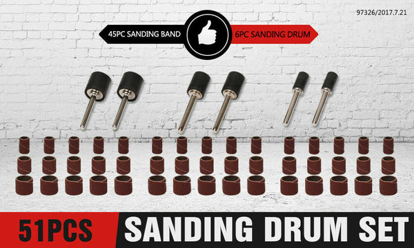 Horusdy 51Pc Sanding Bands Drum Sleeve Set 120 Grits Mandrel Dremel Rotary Kit 3Mm Shank Sanders
