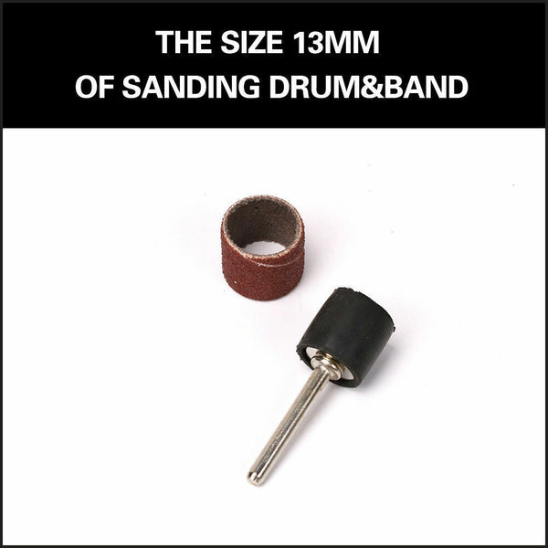 Horusdy 51Pc Sanding Bands Drum Sleeve Set 120 Grits Mandrel Dremel Rotary Kit 3Mm Shank Sanders