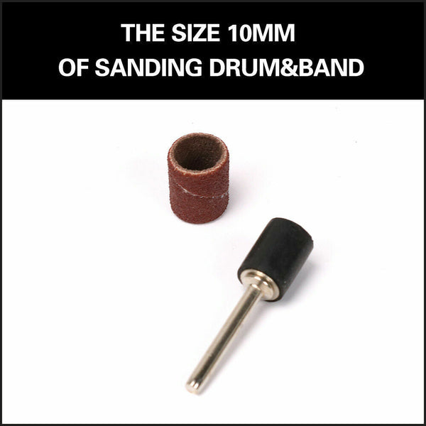 Horusdy 51Pc Sanding Bands Drum Sleeve Set 120 Grits Mandrel Dremel Rotary Kit 3Mm Shank Sanders