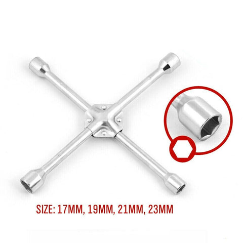 14" Wheel Brace Spanner 4 Way Cross Wrench Car Tyre Nut 17 19 21 23Mm Socket Other Wrenches & Spanners