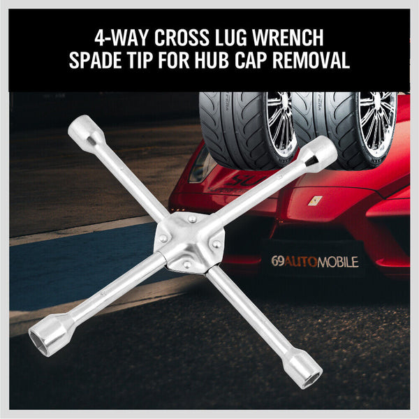 14" Wheel Brace Spanner 4 Way Cross Wrench Car Tyre Nut 17 19 21 23Mm Socket Other Wrenches & Spanners