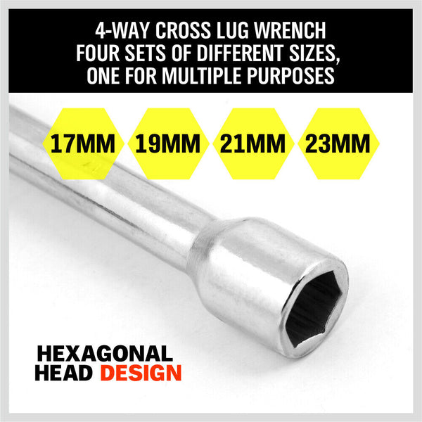 14" Wheel Brace Spanner 4 Way Cross Wrench Car Tyre Nut 17 19 21 23Mm Socket Other Wrenches & Spanners