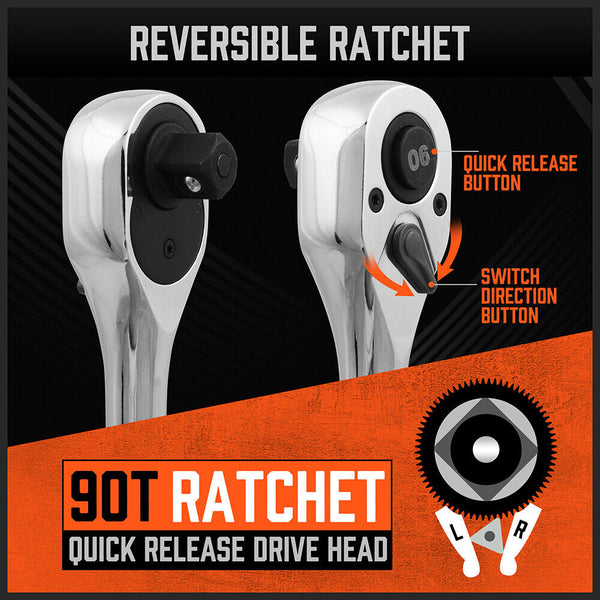 Sedy Mini Ratchet Spanner 1/2 3/8 1/4 Drive 90 Tooth Extension Bar Workshop With Bag Garden Tool Accessories