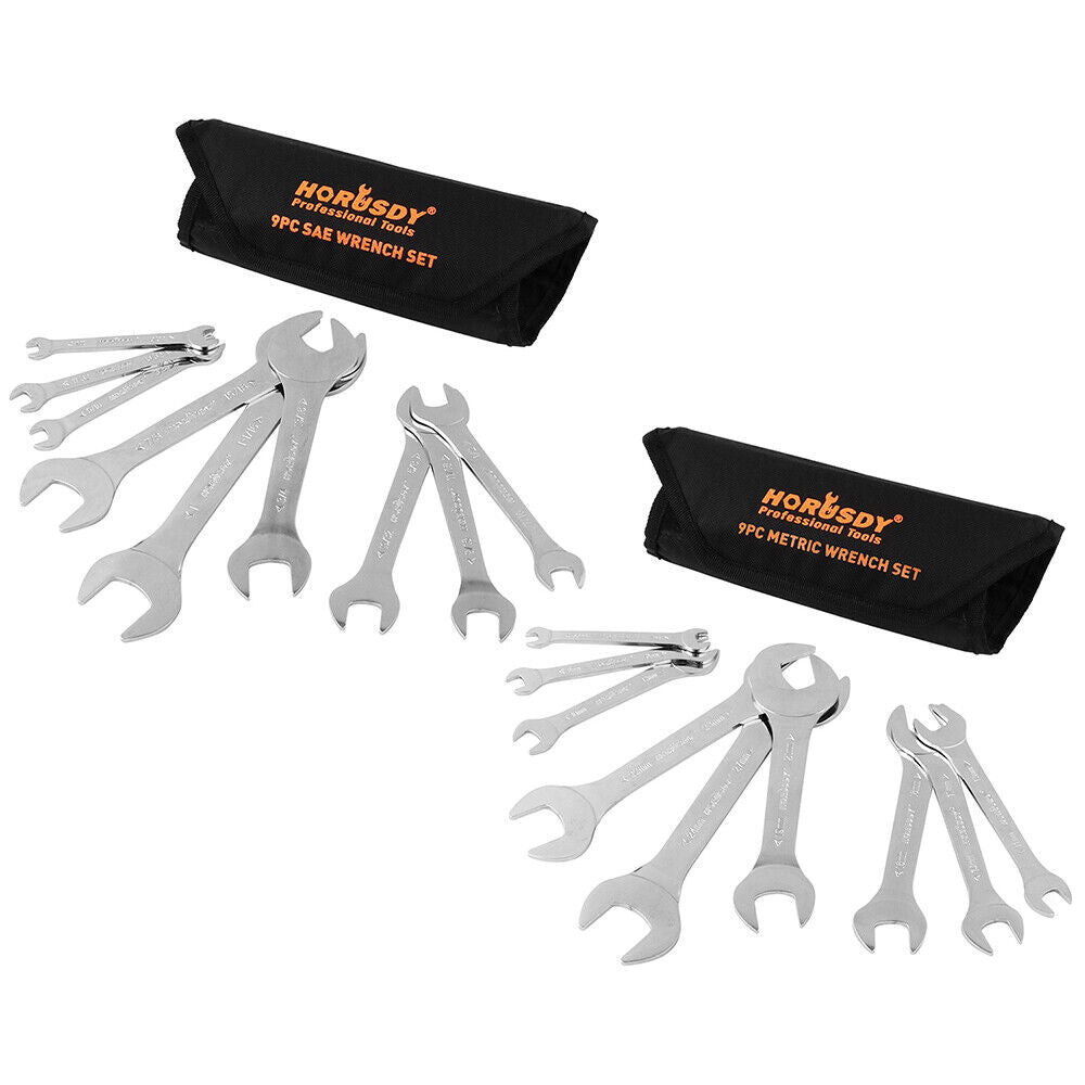 Horusdy Super Thin 18Pc Wrench Set Open End Spanner 3Mm Crv Metric & Sae Pouch Other Wrenches & Spanners