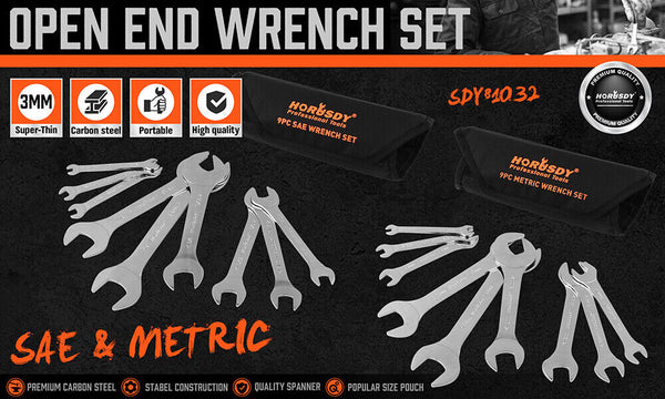 Horusdy Super Thin 18Pc Wrench Set Open End Spanner 3Mm Crv Metric & Sae Pouch Other Wrenches & Spanners