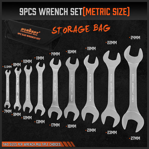 Horusdy Super Thin 18Pc Wrench Set Open End Spanner 3Mm Crv Metric & Sae Pouch Other Wrenches & Spanners