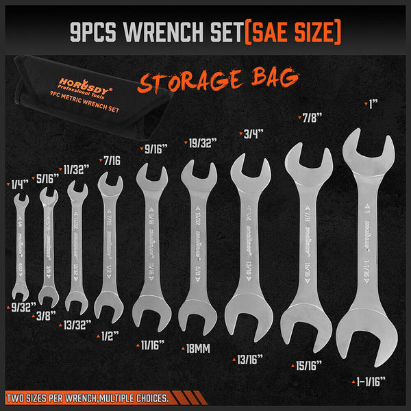 Horusdy Super Thin 18Pc Wrench Set Open End Spanner 3Mm Crv Metric & Sae Pouch