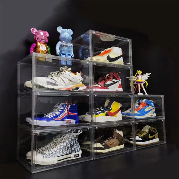 Sedy 5Pc Black Stackable Shoe Display Box Hard Acrylic Sneaker Storage Containers Case Storage Boxes