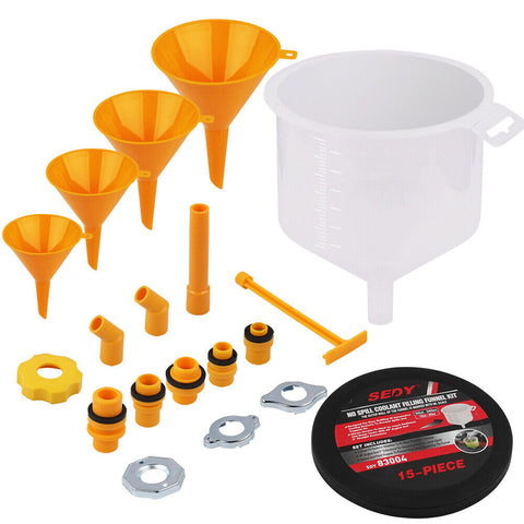19-Piece No-Spill Radiator Coolant Refilling Funnel Kit Proof Bleeder With Universal Adaptor