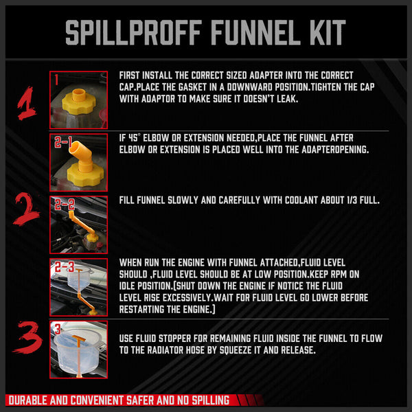 19 Piece No Spill Radiator Coolant Refilling Funnel Kit Spill Proof Radiator Bleeder Kit With Universal Adaptor Fuel Funnels