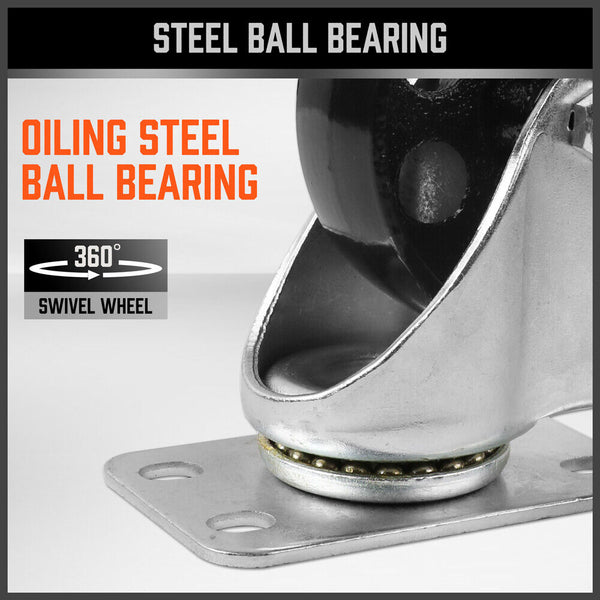 4Pc 3.5'' Heavy Duty Steel Castor Wheel Swivel Caster 500Kg/Ea Loading Capacity Castor Wheels