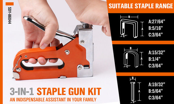Horusdy 3In1 Staple Gun Heavy Duty Stapler Fastener Tool Tacker Free Staples Staplers