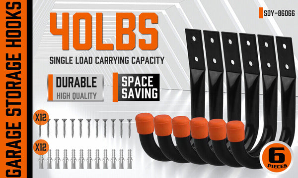 Horusdy 6Pc Wall Mount Garage Hooks Set Heavy Duty Steel Storage Rack Hanger Hooks & Hangers