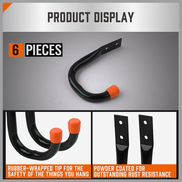 Horusdy 6Pc Wall Mount Garage Hooks Set Heavy Duty Steel Storage Rack Hanger Hooks & Hangers