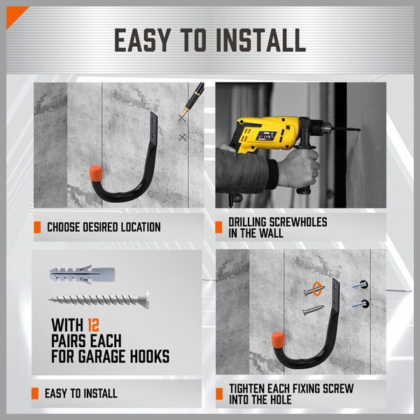 Horusdy 6Pc Wall Mount Garage Hooks Set Heavy Duty Steel Storage Rack Hanger Hooks & Hangers