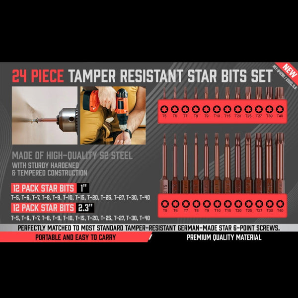 24Pc Torx Bit Set Star Head Screwdriver Long Security Temper Proof T5 T40 Screwdrivers & Nutdrivers